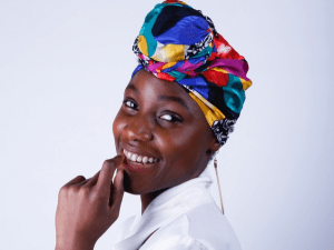 Woman wearing colorful head wraps