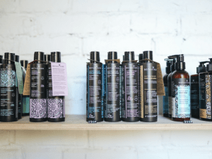 Shampoo bottles on a shelf
