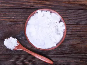 baking soda on a bowl and spoon