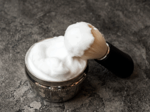 bowl and brush with shaving cream