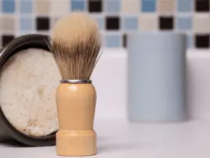 shaving brush on countertop