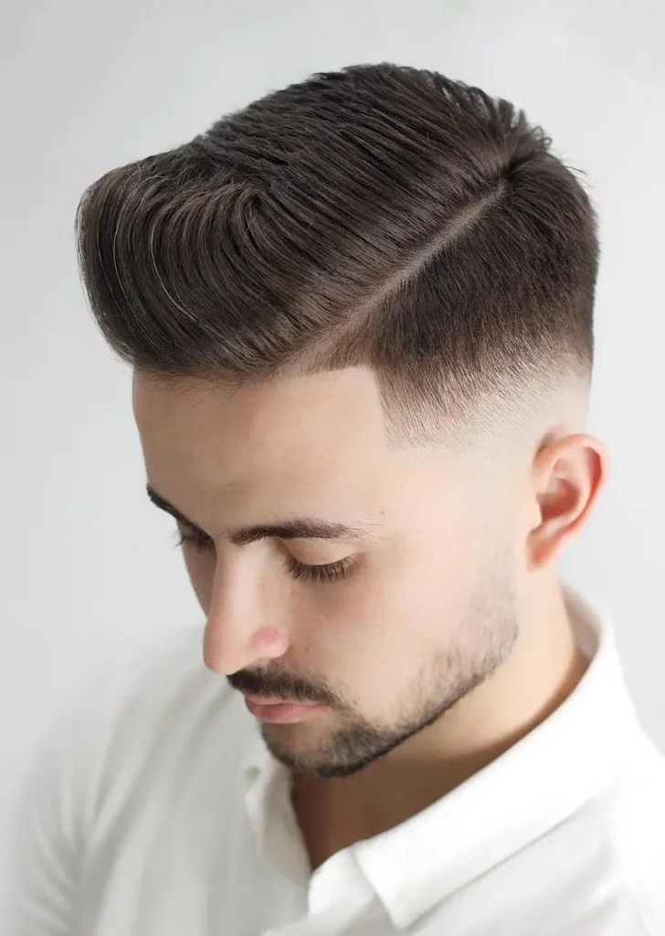 High Fade With Side Swept Pompadour